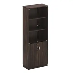 Z.ΕΟ705,1 ΒΙΒΛΙΟΘΗΚΗ Γραφείου με Πόρτες Γυάλινες, Ντουλάπι Δίφυλλο Απόχρωση Σκούρο Καρυδί  80x40x211cm