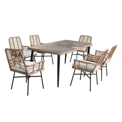 Z.E280,S1 SALSA Τραπεζαρία Κήπου:Μέταλλο Βαφή Μαύρο, Wicker Φυσικό: 6 Πολυθρόνες+Τραπέζι, Μαξ.Άσπρο T:180x90x74 Κ:58x63x85cm