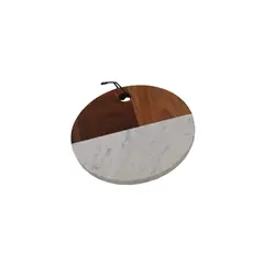 Μαρμάρινο πλατό σερβιρίσματος φ20.5cm, συνδυασμός λευκό μάρμαρο/ξύλο E-4160/WH