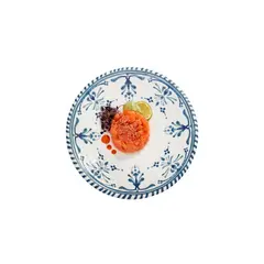 ​Πιάτο μελαμίνης, φ21.5xΥ2cm, λευκό με γαλάζιο decor, Leone T8630