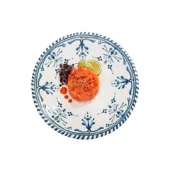 ​Πιάτο μελαμίνης, φ26.5xΥ2cm, λευκό με γαλάζιο decor, Leone T8631