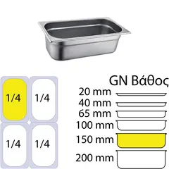 Δοχείο γαστρονομίας INOX 18/10 (SS304), 0.7mm, GN1/4 (26.5x16.2cm)-15cm SS304-814-6