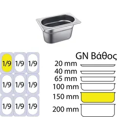 Δοχείο γαστρονομίας INOX 18/10 (SS304), 0.7mm, GN1/9 (17.6x10.8cm)-15cm SS304-819-6