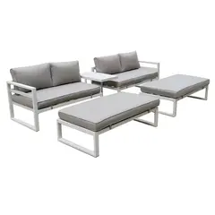 Z.E6840,2 ORBEA Set Καθιστικό Κήπου ALU Άσπρο, Καναπές 4Θ+2 Πάγκοι+ Τραπέζι, Μαξιλάρι Μπεζ 250x68x60/120x65x30/68x42x52cm