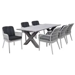 Z.Ε6842,S ALLEY Set Τραπεζαρία Κήπου ALU & Rope Grey-Μαξιλ.Ανθρακί: Τραπέζι+6 Πολυθρόνες Τραπ:180x94x72 Πολ:62x64x85cm