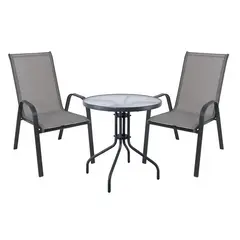 Z.E270,51S  RIO Set Κήπου - Βεράντας: Τραπέζι + 2 Πολυθρόνες Μέταλλο Βαφή Ανθρακί, Textilene Γκρι  Table:Φ70x70 Armchair:55x74x91