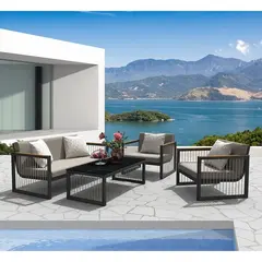 E6738 CORDOBA Set Καθιστικό Κήπου ALU Ανθρακί, Καναπές+2 Πολυθρ. +Τραπέζι, Μαξιλάρια Μπεζ 147x78x70/80x78x70/120x60x40cm