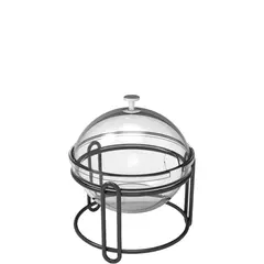 SQUILLO ΜΕΤΑΛΛΙΚΟ BUFFET STAND ΜΕ ΓΥΑΛΙΝΟ ΜΠΩΛ & ΚΑΛΥΜΜΑ PLEXI Φ17X10H ΜΑΥΡΟ ΜΑΤ USR05-1P17-10