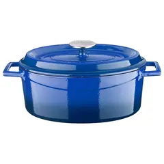 Cast iron κατσαρόλα οβάλ, μπλε, φ23x29cm, σμάλτο 3 στρώσεων, 2 ψησίματα, 6.8kg, με καπάκι & πόμολο, LAVA LV.O.TC.29.K2.B