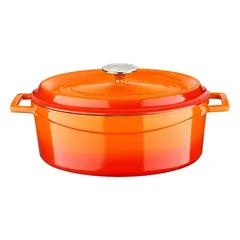 Cast iron κατσαρόλα οβάλ, πορτοκαλί, 21x27x13h, σμάλτο 3 στρώσεων, 2 ψησίματα, 5.8kg, με καπάκι & πόμολο, LAVA LV.O.TC.27.K2.O