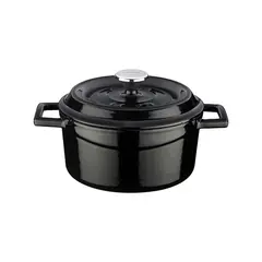 Cast iron κατσαρόλα, μαύρη, φ18cm, σμάλτο 3 στρώσεων, 2 ψησίματα, 2.9kg, με καπάκι & πόμολο, LAVA LV.Y.TC.18.K2.BL