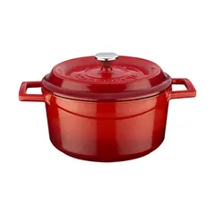 Cast iron κατσαρόλα, κόκκινη, φ20cm, σμάλτο 3 στρώσεων, 2 ψησίματα, 4.3kg, με καπάκι & πόμολο, LAVA LV.Y.TC.20.K2.R