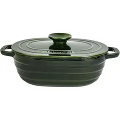 Cast iron κατσαρόλα οβάλ, πράσινο, φ24x33cm, σμάλτο 3 στρώσεων, 3 ψησίματα, 6.6kg, με καπάκι & πόμολο, LAVA LV.O.TC6.33.EXP.YK6.G