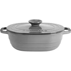 Cast iron κατσαρόλα οβάλ, γκρι, φ24x33cm, σμάλτο 3 στρώσεων, 3 ψησίματα, 6.6kg, με καπάκι & πόμολο, LAVA LV.O.TC6.33.EXP.YK6.GR