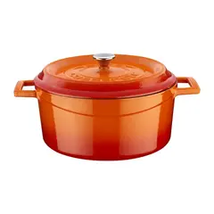 Cast iron κατσαρόλα, πορτοκαλί, φ24cm, σμάλτο 3 στρώσεων, 2 ψησίματα, 5.8kg, με καπάκι & πόμολο, LAVA LV.Y.TC.24.K2.O