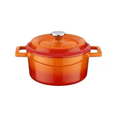 Cast iron κατσαρόλα, πορτοκαλί, φ18cm, σμάλτο 3 στρώσεων, 2 ψησίματα, 2.9kg, με καπάκι & πόμολο, LAVA LV.Y.TC.18.K2.O