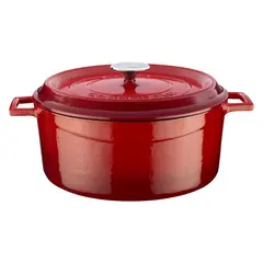 Cast iron κατσαρόλα, κόκκινη, φ28cm, σμάλτο 3 στρώσεων, 2 ψησίματα, 7.8kg, με καπάκι & πόμολο, LAVA LV.Y.TC.28.K2.R