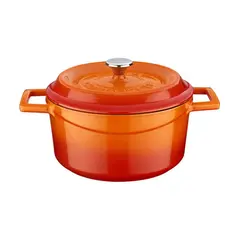 Cast iron κατσαρόλα, πορτοκαλί, φ20cm, σμάλτο 3 στρώσεων, 2 ψησίματα, 4.3kg, με καπάκι & πόμολο, LAVA LV.Y.TC.20.K2.O