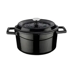 Cast iron κατσαρόλα, μαύρη, φ20cm, σμάλτο 3 στρώσεων, 2 ψησίματα, 4.3kg, με καπάκι & πόμολο, LAVA LV.Y.TC.20.K2.BL