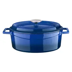 Cast iron κατσαρόλα οβάλ, μπλε, φ21x27cm, σμάλτο 3 στρώσεων, 2 ψησίματα, 5.8kg, με καπάκι & πόμολο, LAVA LV.O.TC.27.K2.B
