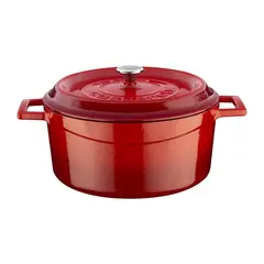 Cast iron κατσαρόλα, κόκκινη, φ24cm, σμάλτο 3 στρώσεων, 2 ψησίματα, 5.8kg, με καπάκι & πόμολο, LAVA LV.Y.TC.24.K2.R