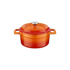 Cast iron κατσαρόλα, πορτοκαλί, φ12cm, σμάλτο 3 στρώσεων, 2 ψησίματα, 1.5kg, με καπάκι & πόμολο, LAVA LV.Y.TC.12.K2.O