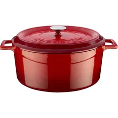 Cast iron κατσαρόλα, κόκκινη, φ32cm, σμάλτο 3 στρώσεων, 2 ψησίματα, 9.6kg, με καπάκι & πόμολο, LAVA LV.Y.TC.32.K2.R
