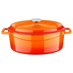 Cast iron κατσαρόλα οβάλ, πορτοκαλί,φ23x29cm, σμάλτο 3 στρώσεων, 2 ψησίματα, 6.8kg, με καπάκι & πόμολο, LAVA LV.O.TC.29.K2.O