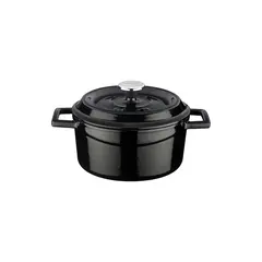 Cast iron κατσαρόλα, μαύρη, φ12cm, σμάλτο 3 στρώσεων, 2 ψησίματα, 1.5kg, με καπάκι & πόμολο, LAVA LV.Y.TC.12.K2.BL