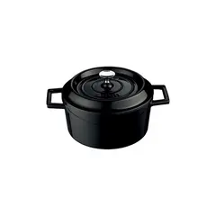 Cast iron κατσαρόλα, μαύρη, φ10cm, σμάλτο 3 στρώσεων, 2 ψησίματα, 990gr, με καπάκι & πόμολο, LAVA LV.Y.TC.10.K1.MAT.BL