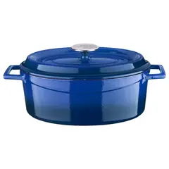 Cast iron κατσαρόλα οβάλ, μπλε, φ23x29cm, σμάλτο 3 στρώσεων, 2 ψησίματα, 6.8kg, με καπάκι & πόμολο, LAVA LV.O.TC.29.EDT.K2.B