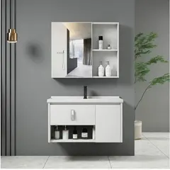 Z.ΕΝ101,1 IDEA-2 Set Έπιπλο Κρεμαστό Μπάνιου Άσπρο, Καθρέπτης + Πάγκος με Νιπτήρα και Μπαταρία Up:55x11x60cm Down:60x47x45cm