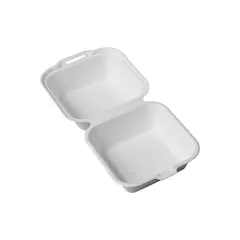 Σκεύος Clamshell φαγητού/Burger, από ζαχαροκάλαμο, 1 θέσης, 15x15cm (τιμή για 125 τεμάχια) FIBER-CS-15X15