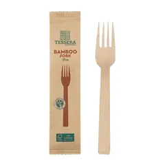 Ξύλινο Πηρούνι Bamboo 17cm, σε ατομική συσκευασία, TESSERA (τιμή για 100 τεμάχια) QB17FW