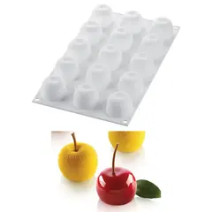 Καλούπι αντικολλητικό σιλικόνης, 30x18cm, 15 x 30ml, φρούτα (κεράσι, μήλο, ροδάκινο), (φ3.9xY3cm), SILIKOMART SK/MELA
