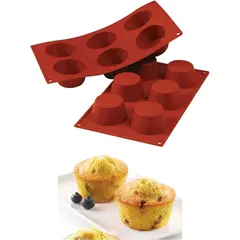 Καλούπι αντικολλητικό σιλικόνης, 30x18cm, 6 x 100ml, στρογγυλό muffin (φ6.9Y3.5cm), SILIKOMART SK/SF023