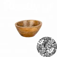 Ξύλινο μπωλ επικλεινές, φ20xΥ10cm, Mango σε φυσική απόχρωση, με μαύρο τυπωμένο σχέδιο WD-6738-S