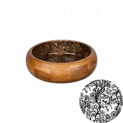 Ξύλινο μπωλ, φ25xΥ7.6cm, Ακακία σε φυσική απόχρωση, με μαύρο τυπωμένο σχέδιο WD-6588-L