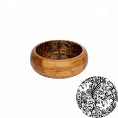 Ξύλινο μπωλ, φ21xΥ7.6cm, Ακακία σε φυσική απόχρωση, με μαύρο τυπωμένο σχέδιο (τιμή για 2 τεμάχια)  WD-6588-S