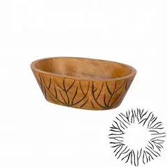 Ξύλινη οβάλ μπωλ, 27.5x20xΥ8.8cm, Mango σε φυσική απόχρωση, σκαλιστό σχέδιο μαύρο antique WD-6671