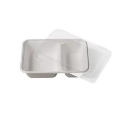 Σκεύος ορθογώνιο με καπάκι rPET, από ζαχαροκάλαμο, 2 θέσεων, 12x18xΥ4.5cm  (τιμή για 50 τεμάχια) FIBER-RCLL-2P-18X12