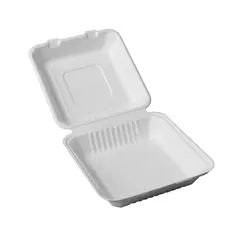 Σκεύος Clamshell φαγητού, από ζαχαροκάλαμο, 1 θέσης, 20x20cm (τιμή για 125 τεμάχια) FIBER-CS-20X20