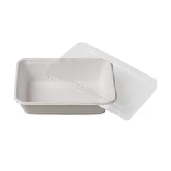 Σκεύος ορθογώνιο με καπάκι rPET, από ζαχαροκάλαμο, 1 θέσης, 12x18xΥ4.5cm  (τιμή για 50 τεμάχια) FIBER-RCLL-18X12