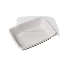 Σκεύος ορθογώνιο με καπάκι rPET, από ζαχαροκάλαμο, 1 θέσης, 16.5x23xΥ4.5cm (τιμή για 50 τεμάχια) FIBER-RCLL-23X16.5