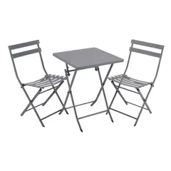 ΜΕΤΑΛΛΙΚΟ ΣΕΤ ΤΡΑΠΕΖΙΟΥ ΚΑΙ 2 ΚΑΡΕΚΛΩΝ ΠΤΥΣΣΟΜΕΝΟ ΣΕ ΓΚΡΙ ΜΑΤ ΧΡΩΜΑ Τραπέζι 55x55x73εκ., Καρέκλα 46x42x81εκ. ANKOR 839704
