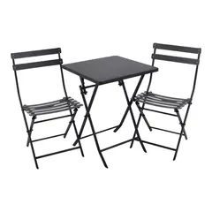 ΜΕΤΑΛΛΙΚΟ ΣΕΤ ΤΡΑΠΕΖΙΟΥ ΚΑΙ 2 ΚΑΡΕΚΛΩΝ ΠΤΥΣΣΟΜΕΝΟ ΣΕ ΜΑΥΡΟ ΜΑΤ ΧΡΩΜΑ Διαστάσεις: Τραπέζι 55x55x73εκ., Καρέκλα 46x42x81εκ. ANKOR 839728