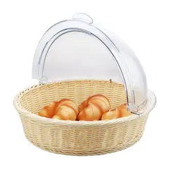Καλάθι Rattan απο PP με Καπάκι Roll-Top απο PC, Στρογγυλό, Υψηλής Αντοχής, Μπεζ, φ40xΥ42cm. X-88027