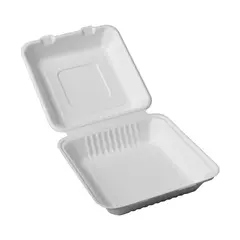 Σκεύος Clamshell φαγητού, από ζαχαροκάλαμο, 1 θέσης, 23x23cm (τιμή για 125 τεμάχια) FIBER-CS-23X23