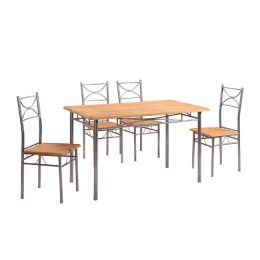 Z.EΜ9792  LORETO Set Τραπεζαρία Σαλονιού Κουζίνας: Τραπέζι + 4 Καρέκλες Μέταλλο Βαφή Silver, Φυσικό Τρ.120x70x74 / Καρ.40x40x90 cm