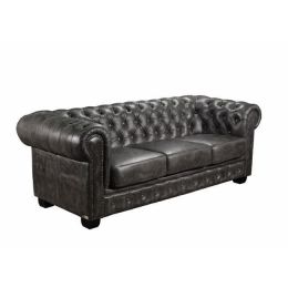 Z.E9574,32 CHESTERFIELD 689  Τριθέσιος καναπές δερμάτινος σε antique grey χρώμα 201x92x72cm